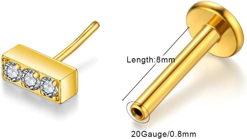 KaseStyle G23 Titanium Threadless Push-in Labret Lip Monroe Tragus Earrings Clear CZ Push Back Stud Helix Piercing Jewerly for Men Women - Image 2